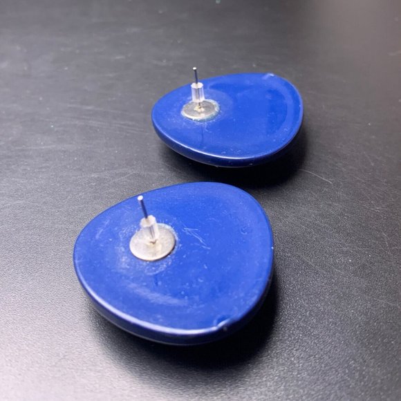 Chunky Bold Earrings Navy Blue White Gold Tone 80s 90s Big Large Runway Vintage - Picture 4 of 6
